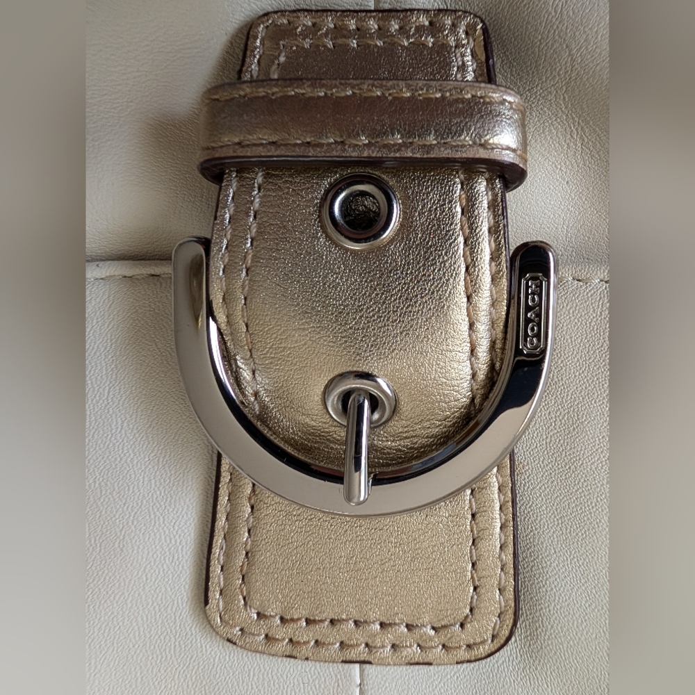 Coach Metallic Gold Leather Crossbody Bag Cream White - Picture 12 of 13